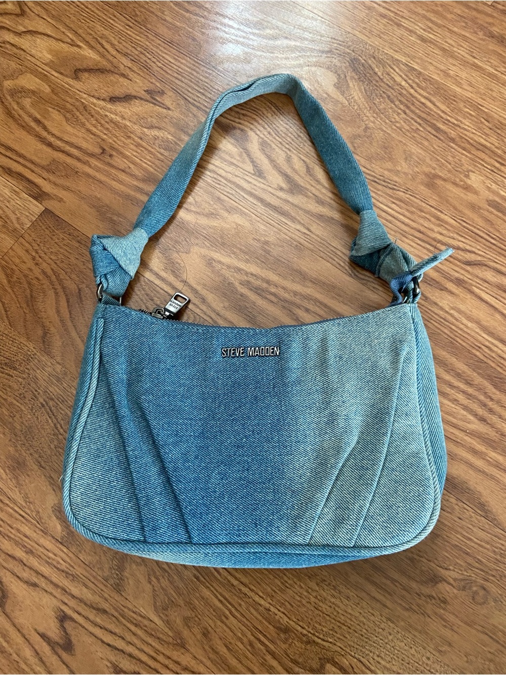 Steve Madden Denim-Style Blue Shoulder Bag with Knotted Strap